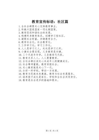 教育宣传标语：社区篇