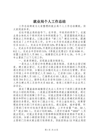 就业局个人工作总结 