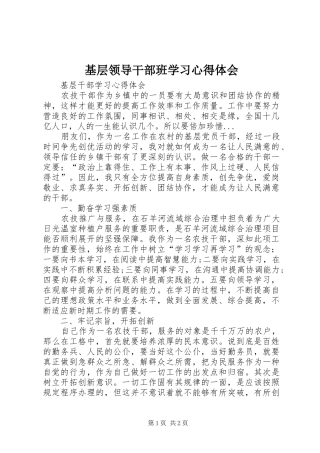 基层领导干部班学习体会心得