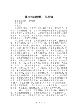 基层挂职锻炼工作感悟