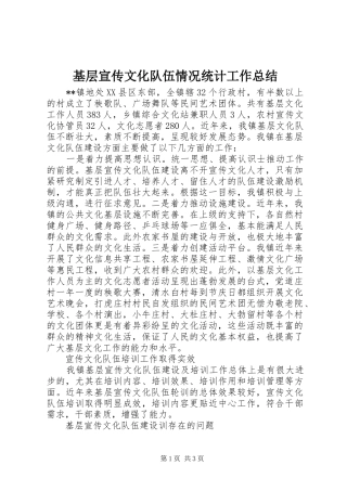 基层宣传文化队伍情况统计工作总结 