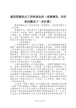 基层团建试点工作阶段总结（进展情况、存在的问题及下一步打算） 