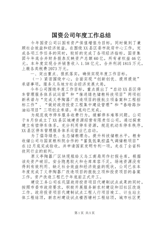 国资公司年度工作总结 