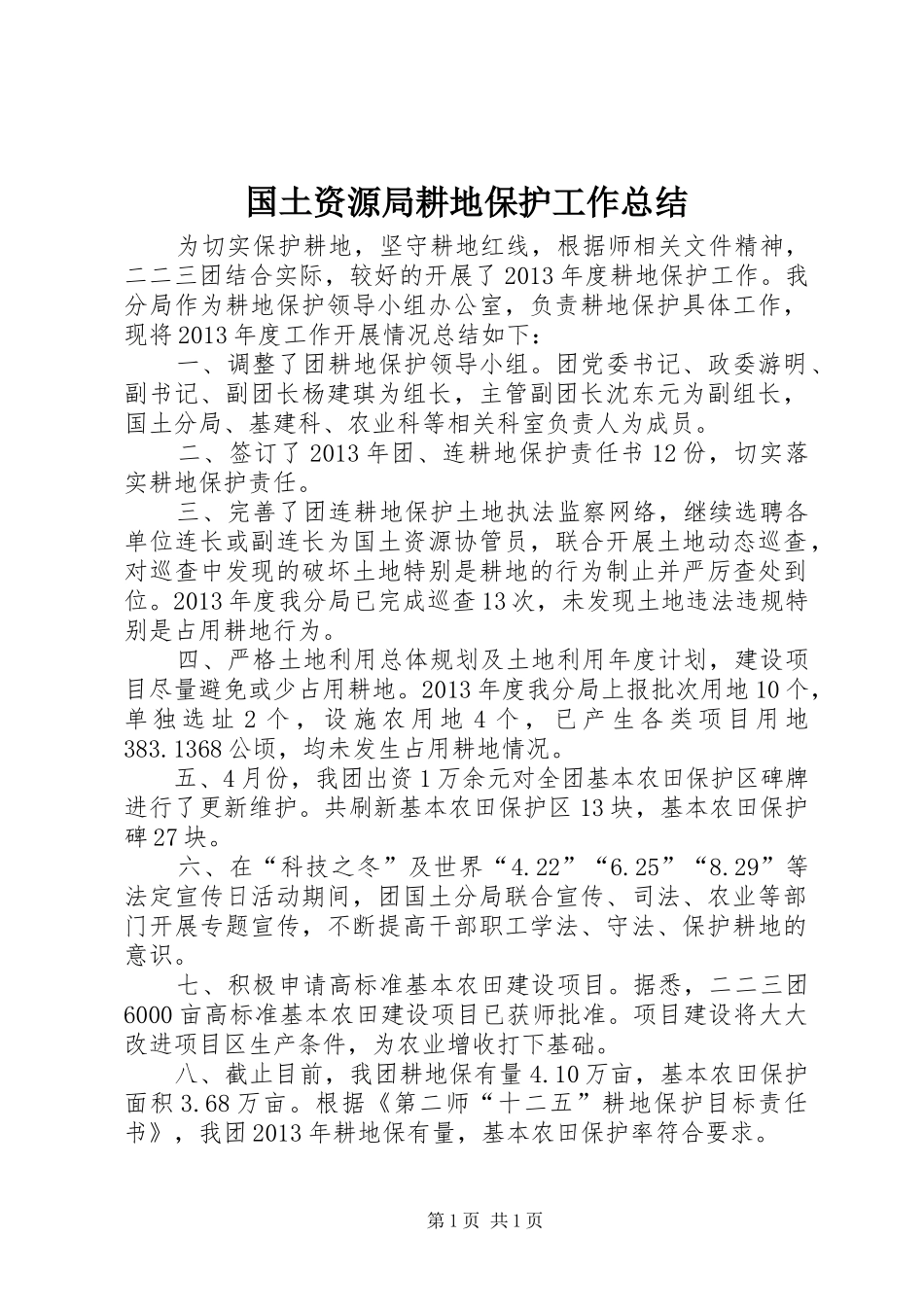 国土资源局耕地保护工作总结 _第1页