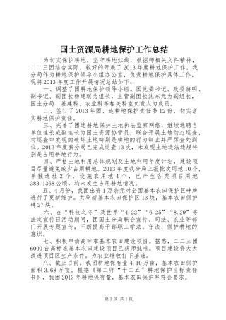 国土资源局耕地保护工作总结 