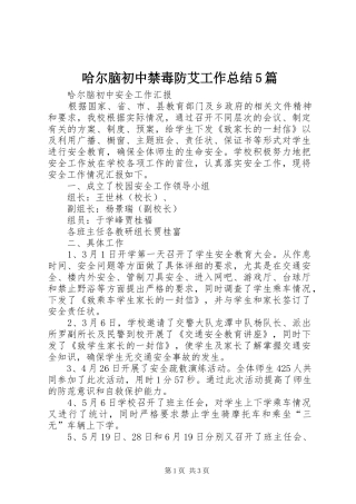 哈尔脑初中禁毒防艾工作总结5篇 