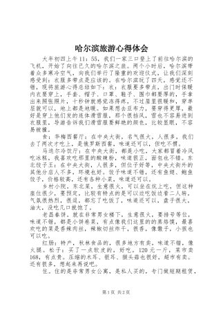 哈尔滨旅游体会心得