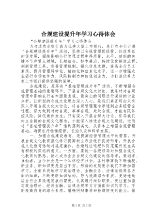 合规建设提升年学习体会心得