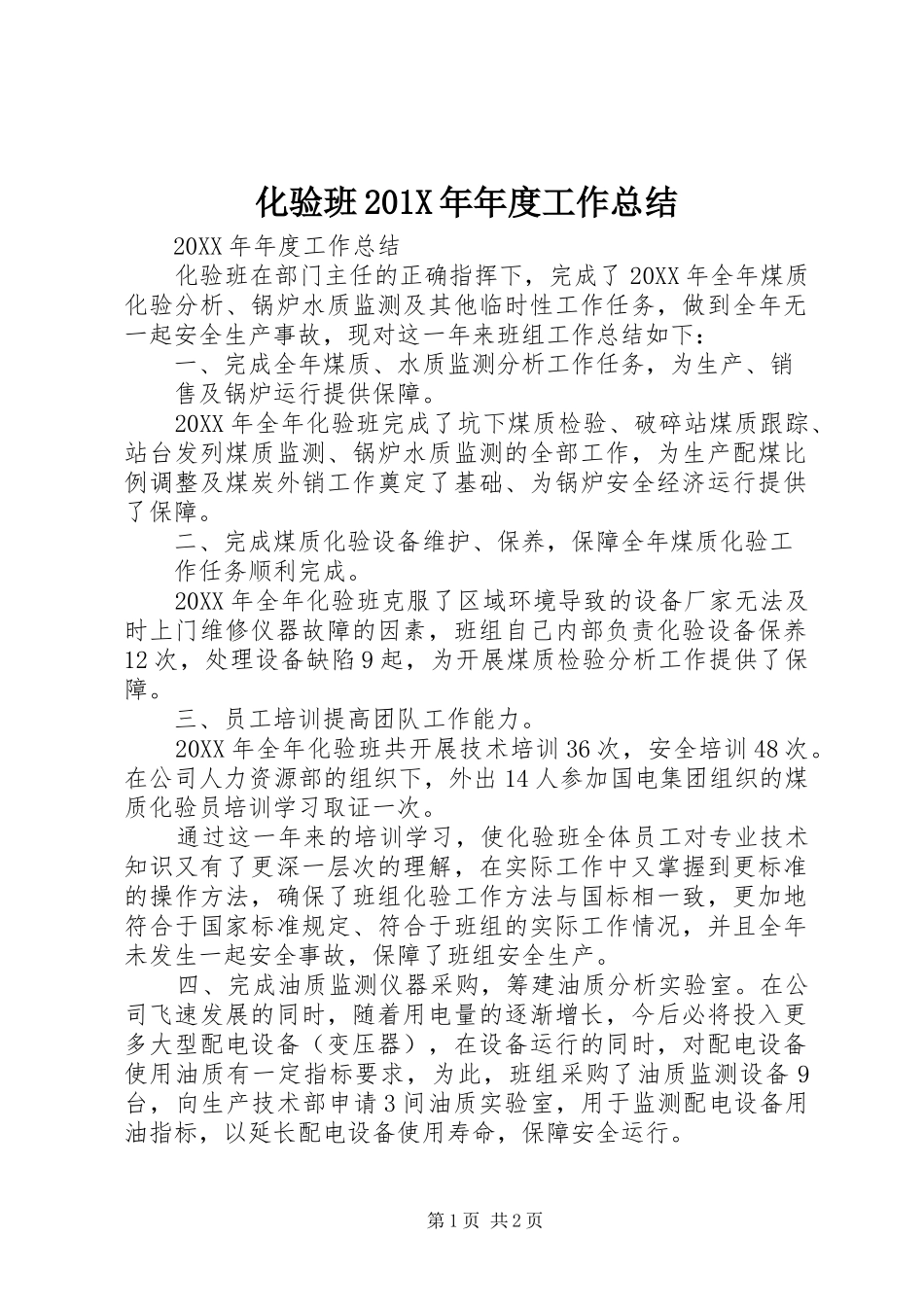 化验班202X年年度工作总结_第1页