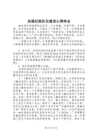 加强纪检队伍建设体会心得