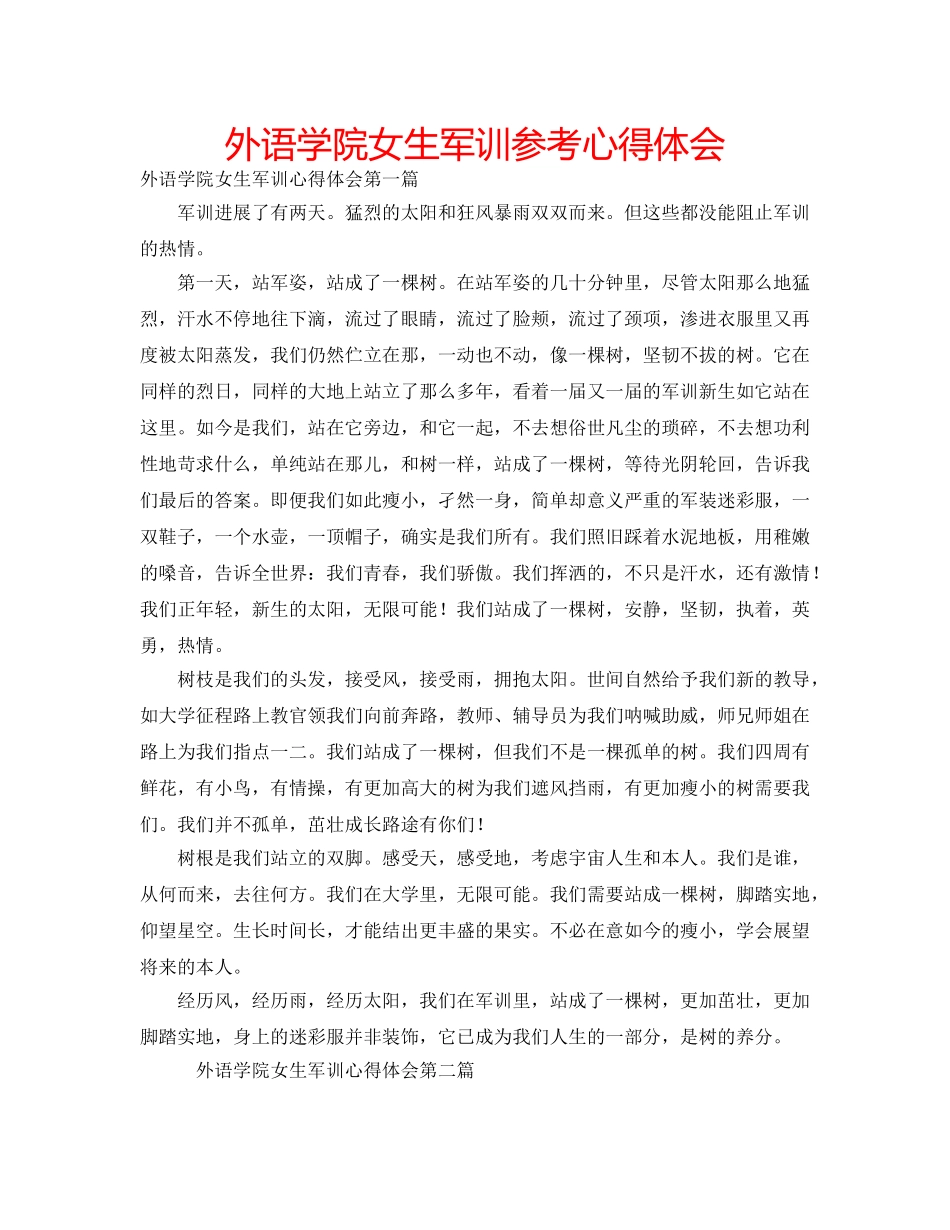 外语学院女生军训参考心得体会 _第1页