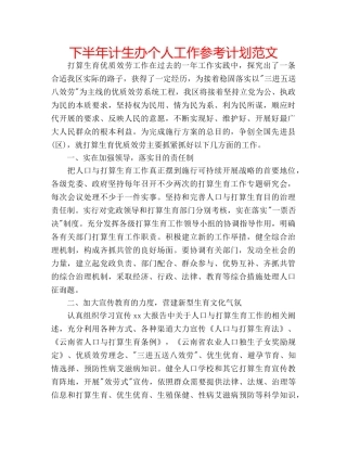 下半年计生办个人工作参考计划范文 