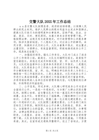 交警大队20XX年工作总结