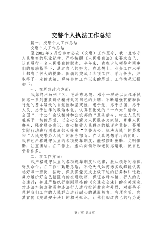 交警个人执法工作总结 