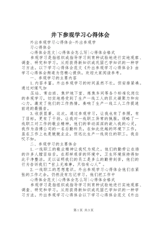 井下参观学习体会心得