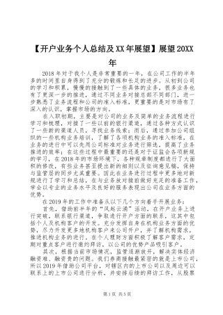 【开户业务个人总结及XX年展望】展望20XX年