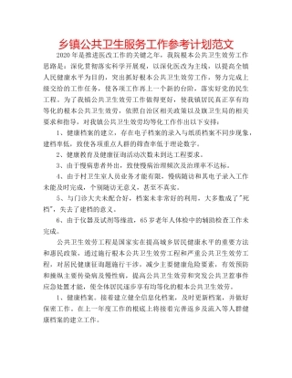 乡镇公共卫生服务工作参考计划范文 
