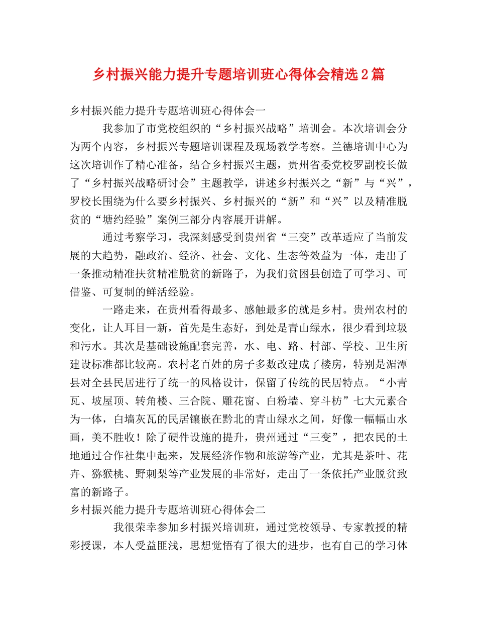 乡村振兴能力提升专题培训班心得体会精选2篇 _第1页