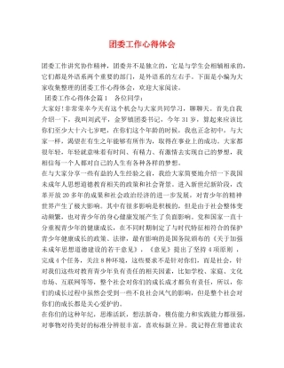 团委工作心得体会 