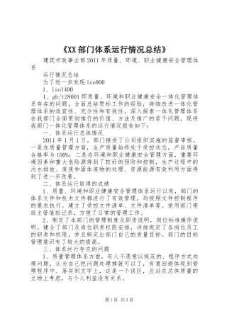 《XX部门体系运行情况总结》 