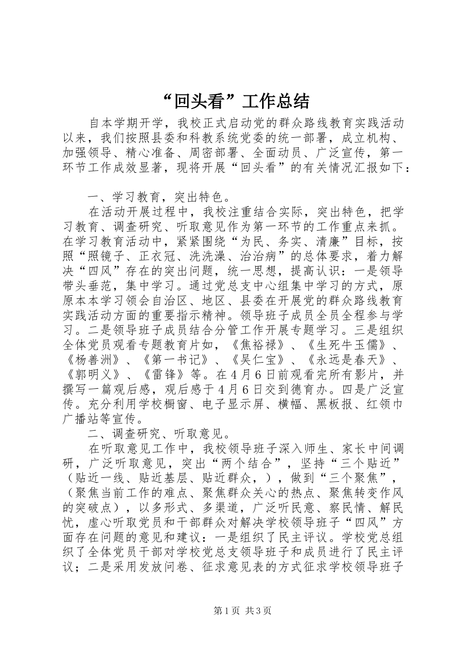 “回头看”工作总结 _第1页