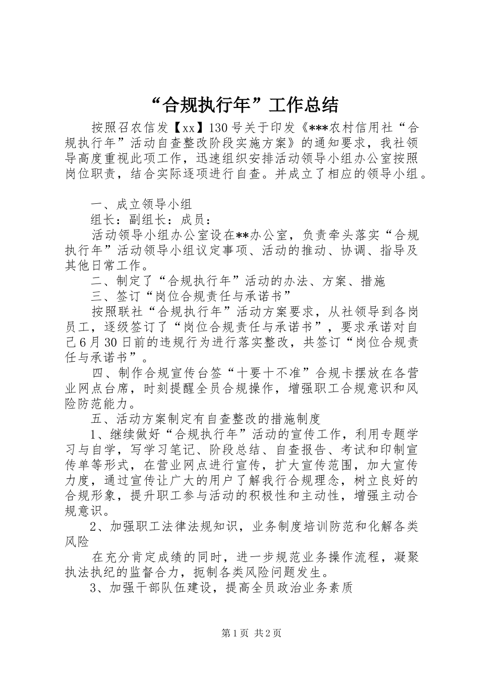 “合规执行年”工作总结 _第1页