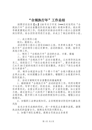 “合规执行年”工作总结 