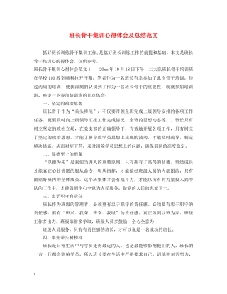 班长骨干集训心得体会及总结范文 