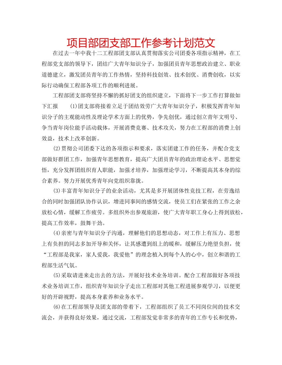 项目部团支部工作参考计划范文 _第1页