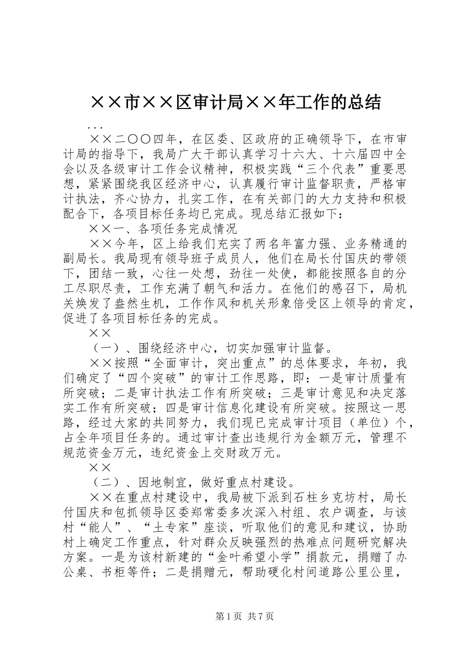 ××市××区审计局××年工作的总结 _第1页
