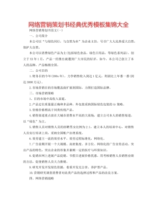 网络营销策划书经典优秀模板集锦大全 