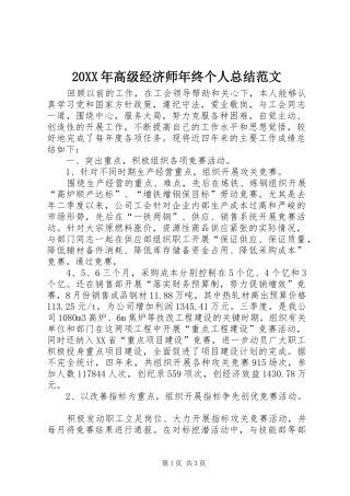 20XX年高级经济师年终个人总结范文