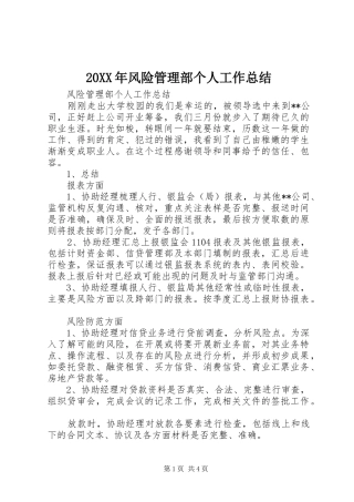 20XX年风险管理部个人工作总结