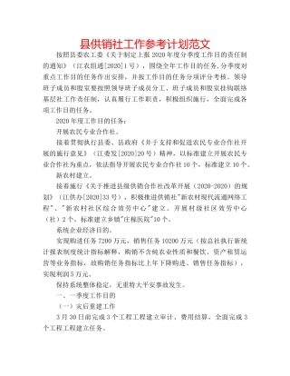 县供销社工作参考计划范文 