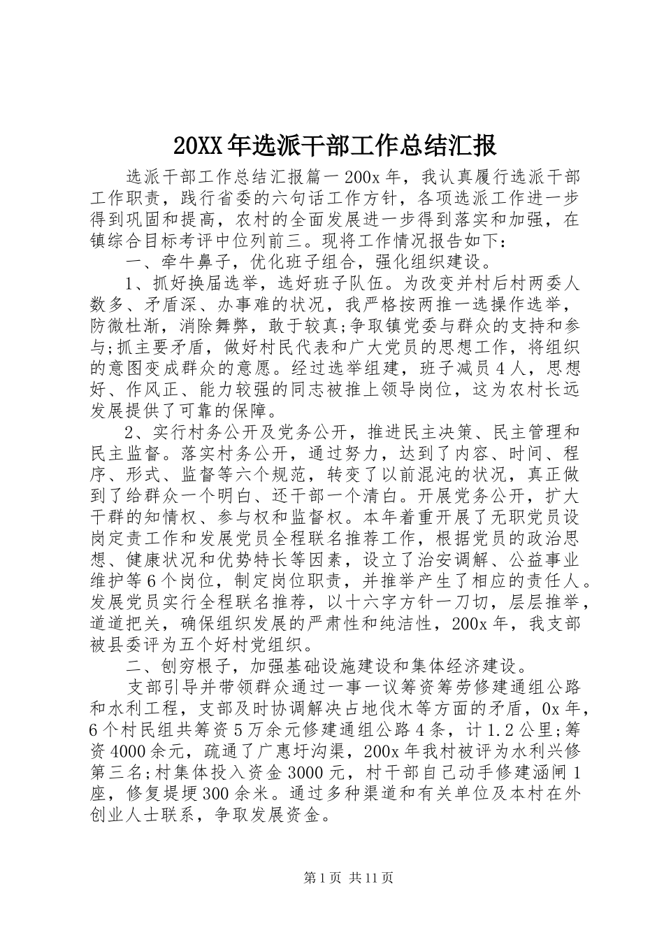20XX年选派干部工作总结汇报_第1页