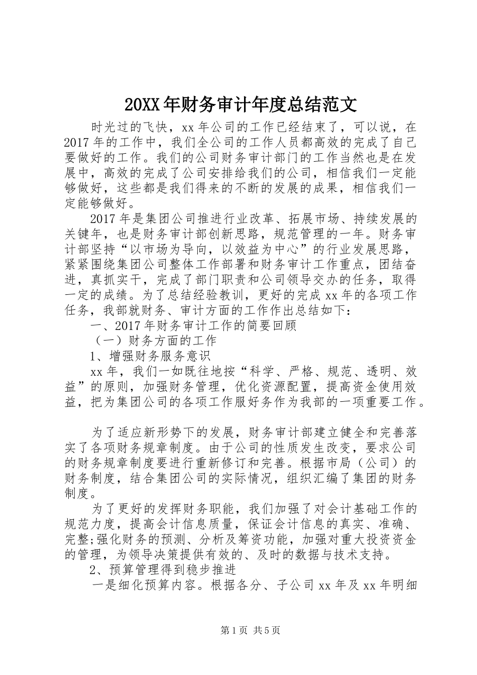 20XX年财务审计年度总结范文_第1页