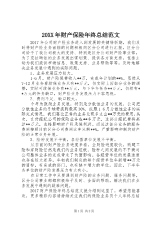 20XX年财产保险年终总结范文