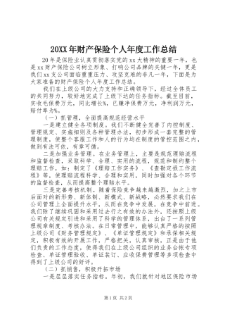 20XX年财产保险个人年度工作总结
