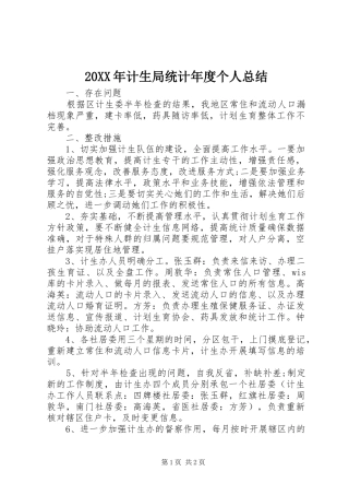 20XX年计生局统计年度个人总结