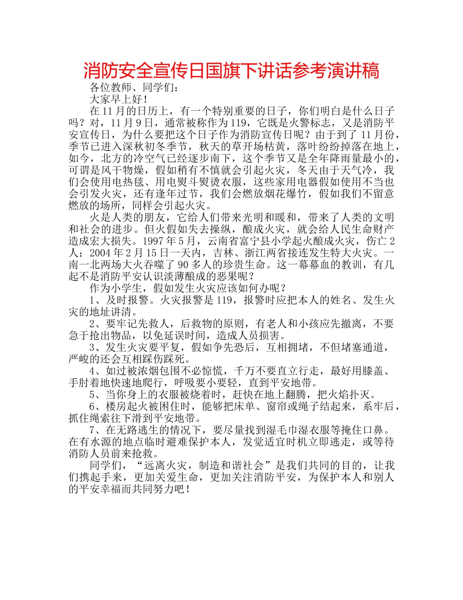 消防安全宣传日国旗下讲话参考演讲稿 _第1页