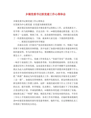 乡镇党委书记抓党建工作心得体会 