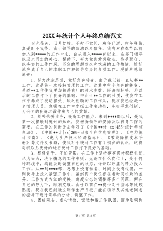 20XX年统计个人年终总结范文