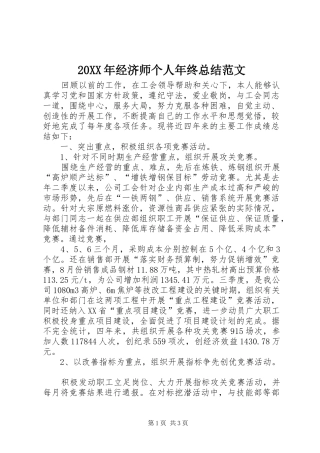 20XX年经济师个人年终总结范文