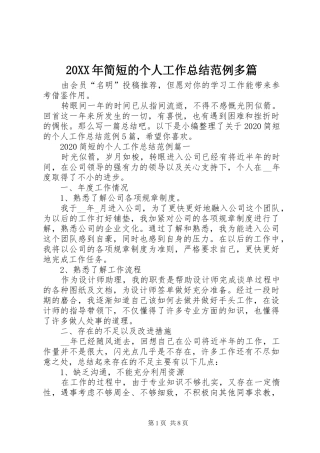 20XX年简短的个人工作总结范例多篇