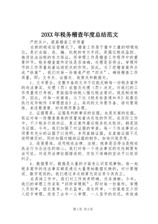 20XX年税务稽查年度总结范文