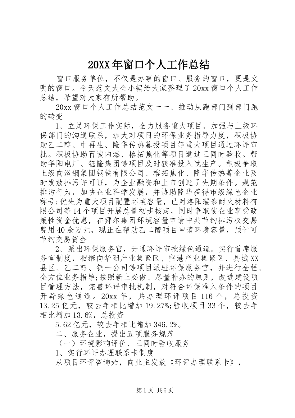 20XX年窗口个人工作总结_第1页