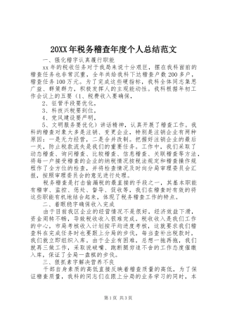20XX年税务稽查年度个人总结范文