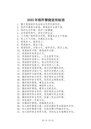 20XX年秸秆禁烧宣传标语
