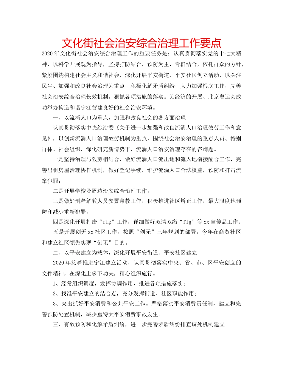 文化街社会治安综合治理工作要点 _第1页