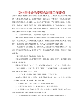文化街社会治安综合治理工作要点 